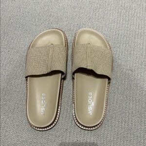 J/SLIDES Neutral Beige Woven Slide Sandals
